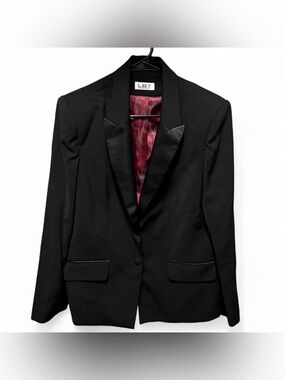 Little Black Tux Women’s black blazer + Black long sleeve button up under shirt